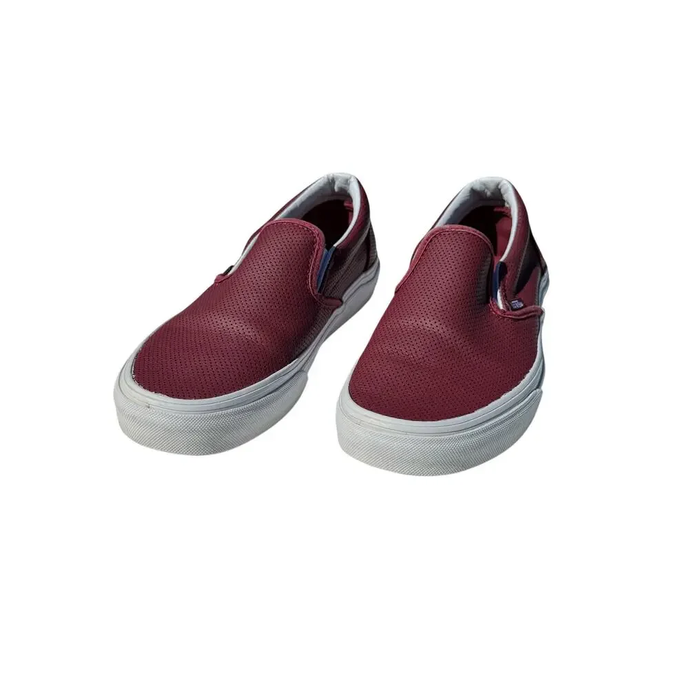 Vans Classic Slip-On Burgundy Red Perforated Leather Sneakers Women 7 Men 5.5